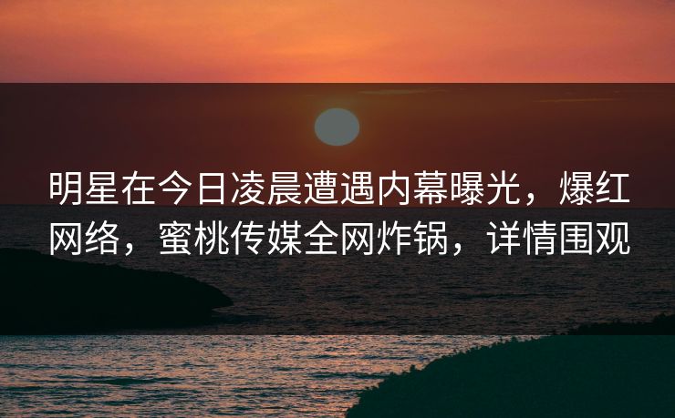 明星在今日凌晨遭遇内幕曝光,爆红网络,蜜桃传媒全网炸锅,详情围观 明星在今日凌晨遭遇内幕曝光,爆红网络,蜜桃传媒全网炸锅,详情围观