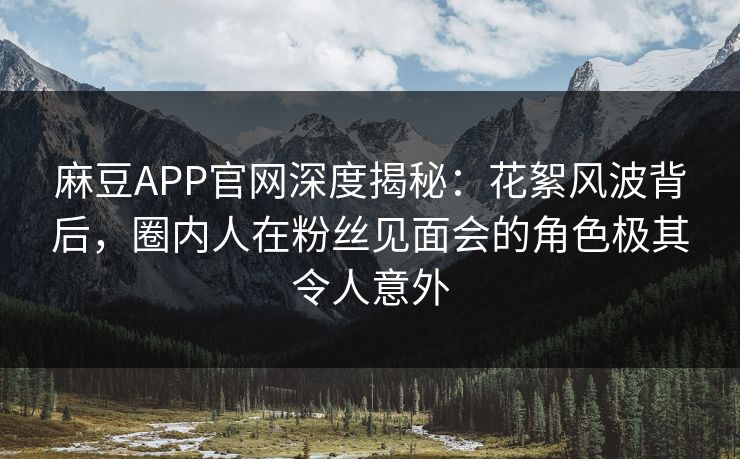 麻豆APP官网深度揭秘：花絮风波背后，圈内人在粉丝见面会的角色极其令人意外