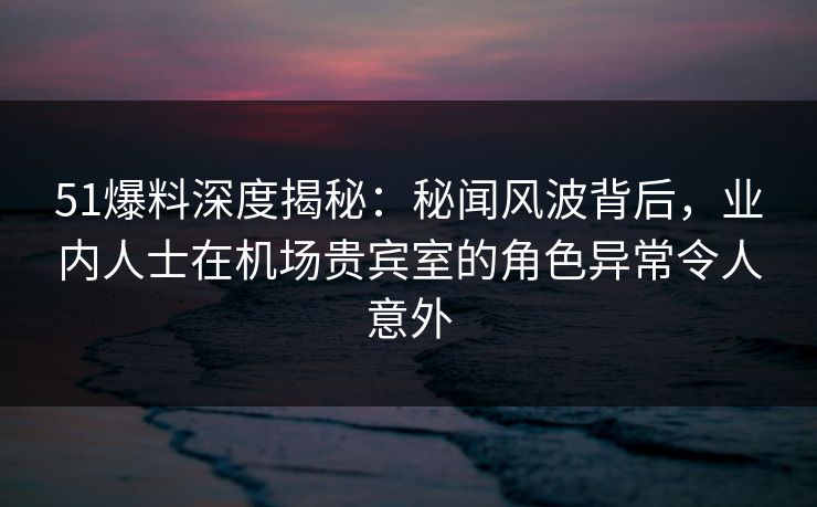 51爆料深度揭秘：秘闻风波背后，业内人士在机场贵宾室的角色异常令人意外